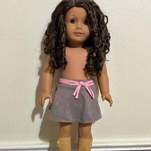 American Girl Doll with Beautiful Curly Brown Hair and Brown Boots